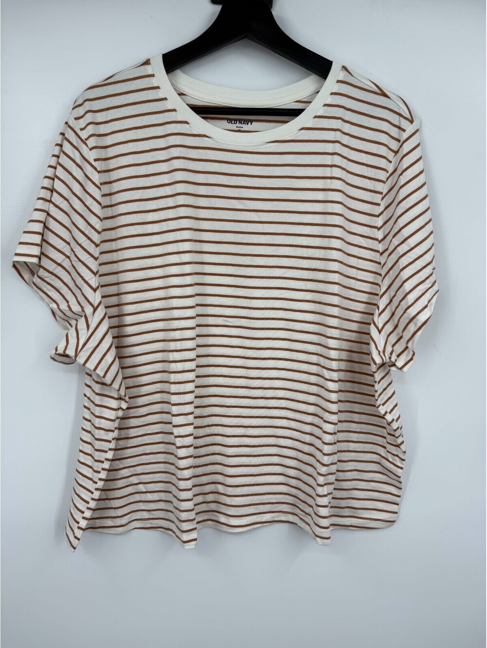 Old Navy Bestee Womens T-Shirt White Earth Brown Striped Short Sleeve Crew 4X